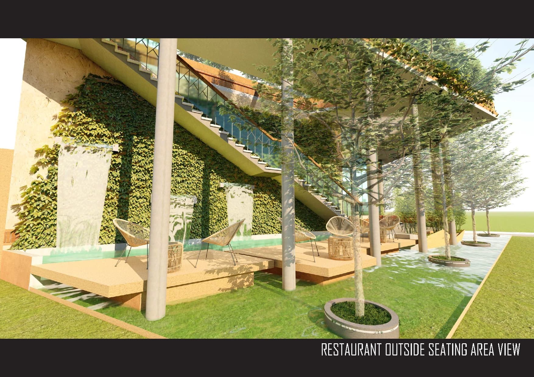 Restaurant Outside Seating Area Stair View